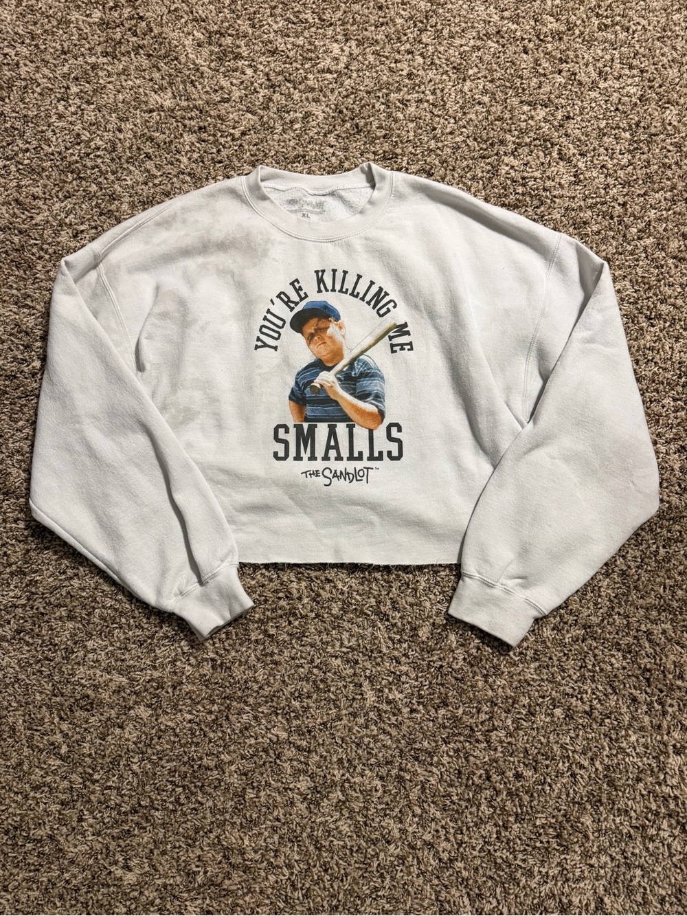 White Cropped Graphic Sweatshirt – 'You're Killing Me Smalls'